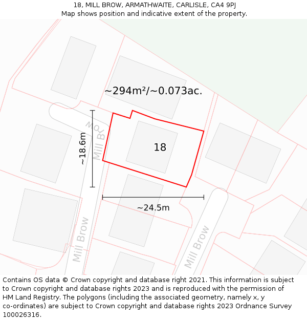 18, MILL BROW, ARMATHWAITE, CARLISLE, CA4 9PJ: Plot and title map