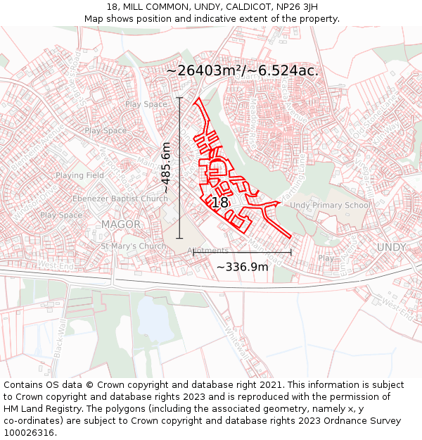 18, MILL COMMON, UNDY, CALDICOT, NP26 3JH: Plot and title map