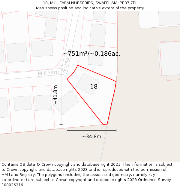 18, MILL FARM NURSERIES, SWAFFHAM, PE37 7PH: Plot and title map
