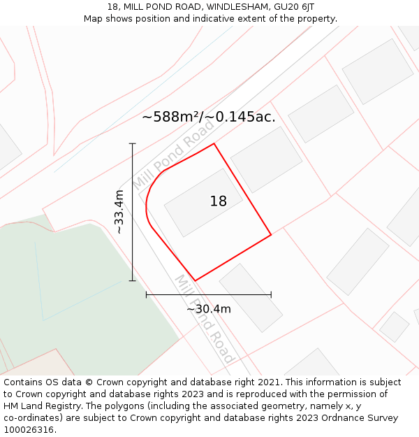 18, MILL POND ROAD, WINDLESHAM, GU20 6JT: Plot and title map