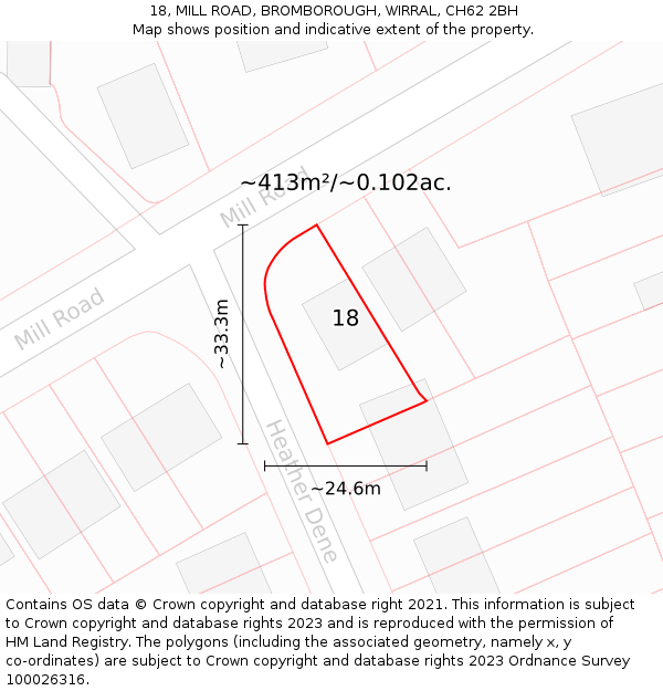 18, MILL ROAD, BROMBOROUGH, WIRRAL, CH62 2BH: Plot and title map
