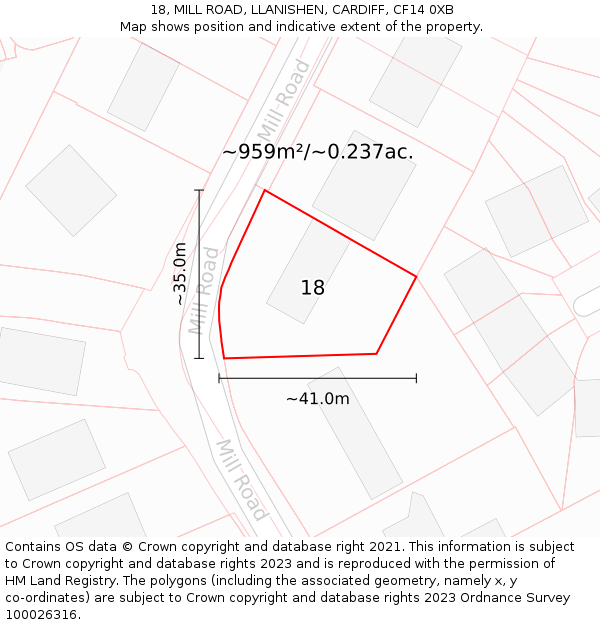 18, MILL ROAD, LLANISHEN, CARDIFF, CF14 0XB: Plot and title map