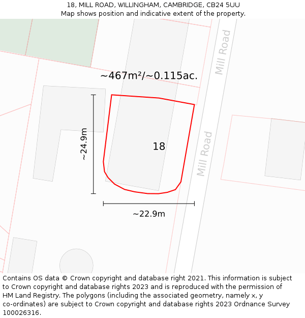 18, MILL ROAD, WILLINGHAM, CAMBRIDGE, CB24 5UU: Plot and title map