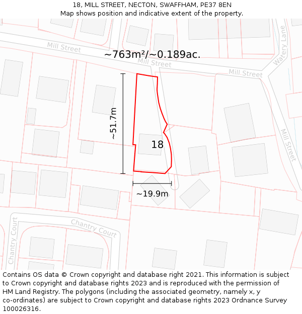 18, MILL STREET, NECTON, SWAFFHAM, PE37 8EN: Plot and title map