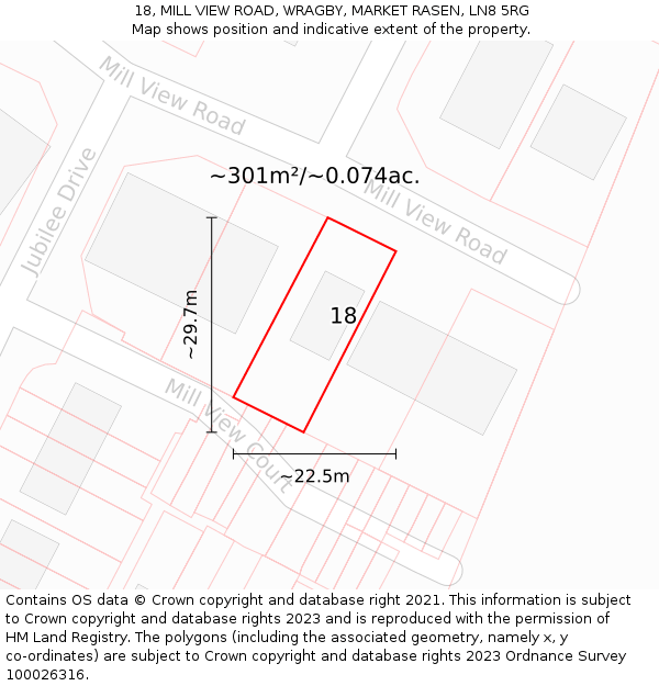 18, MILL VIEW ROAD, WRAGBY, MARKET RASEN, LN8 5RG: Plot and title map