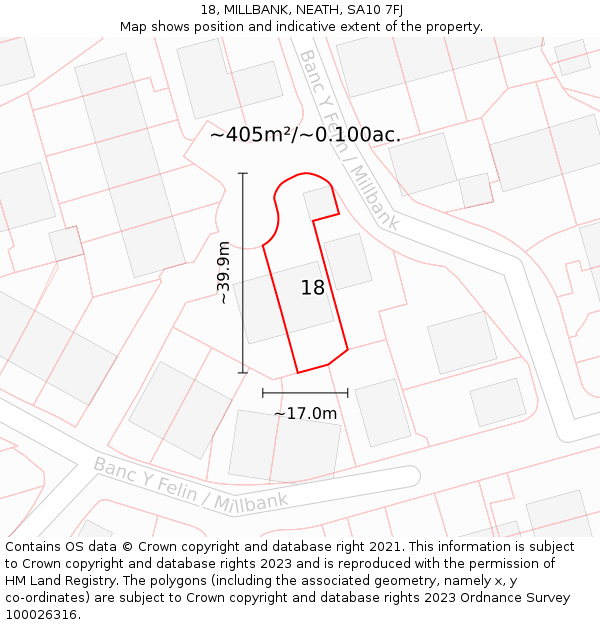 18, MILLBANK, NEATH, SA10 7FJ: Plot and title map