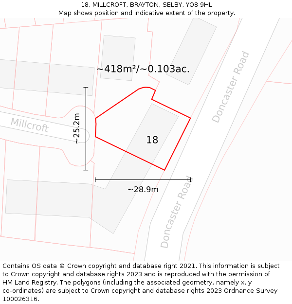 18, MILLCROFT, BRAYTON, SELBY, YO8 9HL: Plot and title map