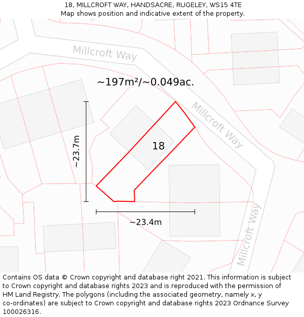 18, MILLCROFT WAY, HANDSACRE, RUGELEY, WS15 4TE: Plot and title map