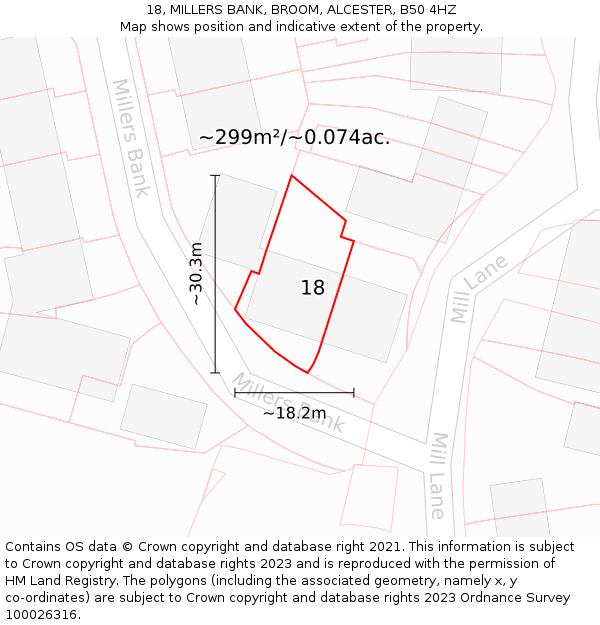 18, MILLERS BANK, BROOM, ALCESTER, B50 4HZ: Plot and title map