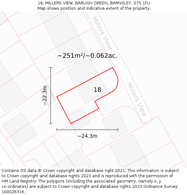 18, MILLERS VIEW, BARUGH GREEN, BARNSLEY, S75 1FU: Plot and title map