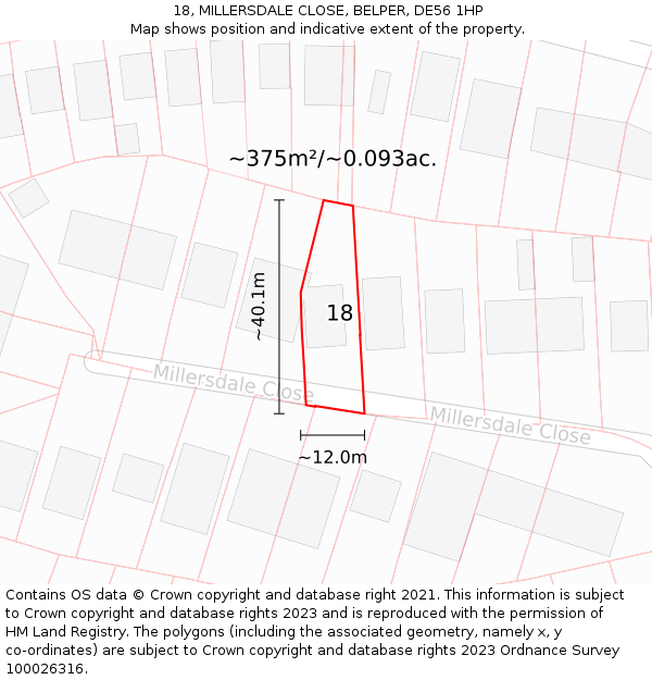 18, MILLERSDALE CLOSE, BELPER, DE56 1HP: Plot and title map