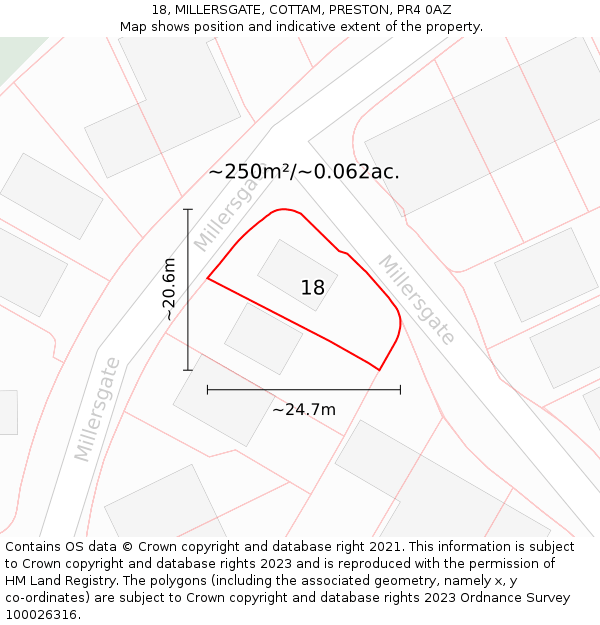 18, MILLERSGATE, COTTAM, PRESTON, PR4 0AZ: Plot and title map