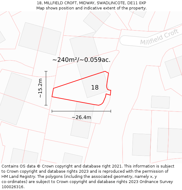 18, MILLFIELD CROFT, MIDWAY, SWADLINCOTE, DE11 0XP: Plot and title map