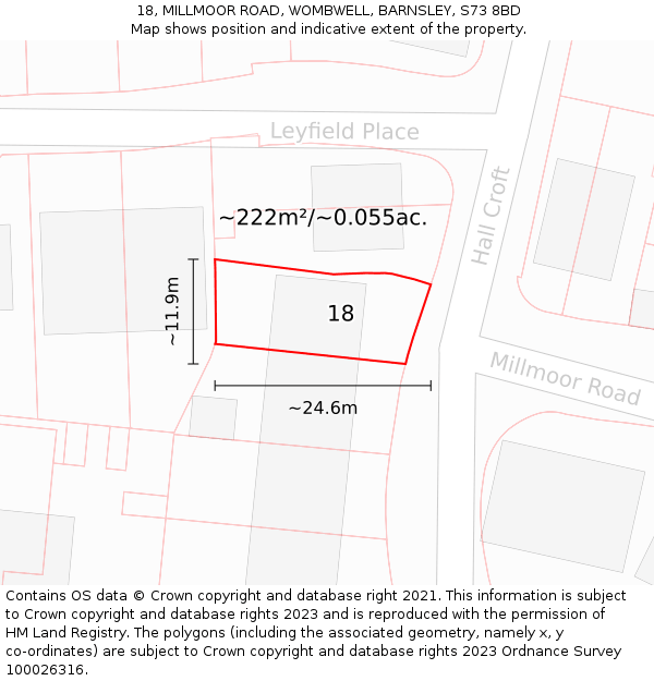 18, MILLMOOR ROAD, WOMBWELL, BARNSLEY, S73 8BD: Plot and title map