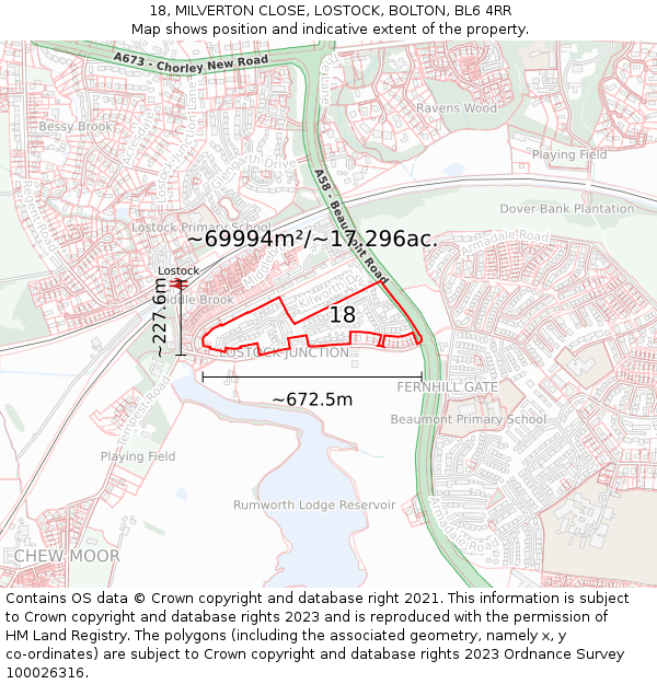 18, MILVERTON CLOSE, LOSTOCK, BOLTON, BL6 4RR: Plot and title map