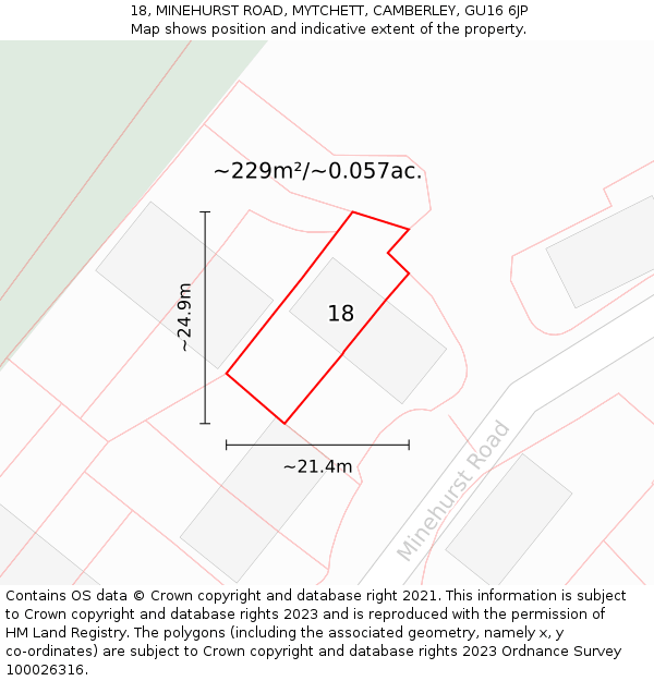 18, MINEHURST ROAD, MYTCHETT, CAMBERLEY, GU16 6JP: Plot and title map