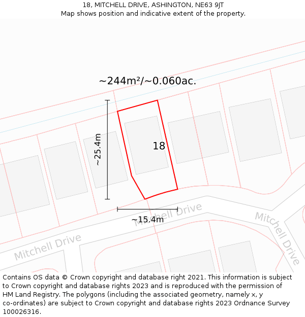18, MITCHELL DRIVE, ASHINGTON, NE63 9JT: Plot and title map