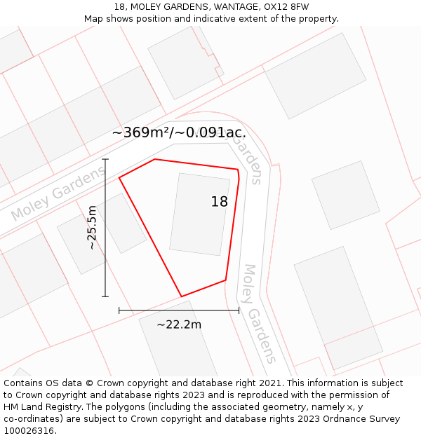 18, MOLEY GARDENS, WANTAGE, OX12 8FW: Plot and title map