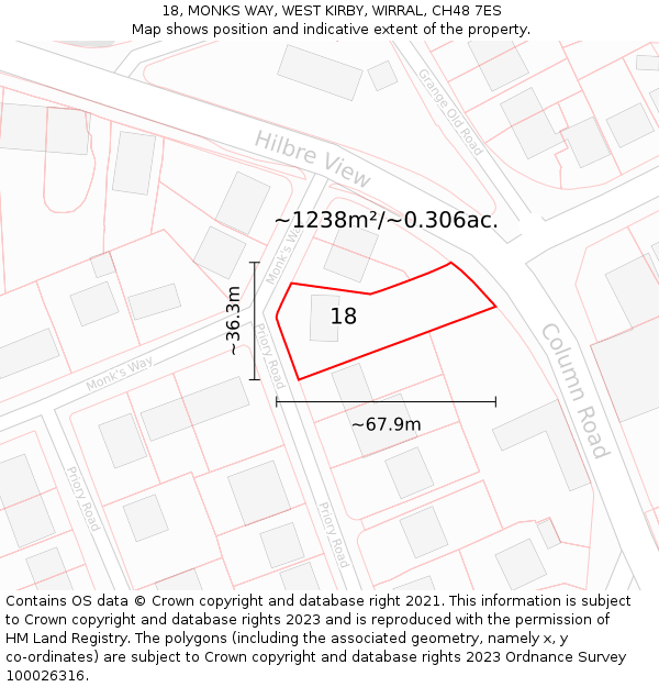 18, MONKS WAY, WEST KIRBY, WIRRAL, CH48 7ES: Plot and title map