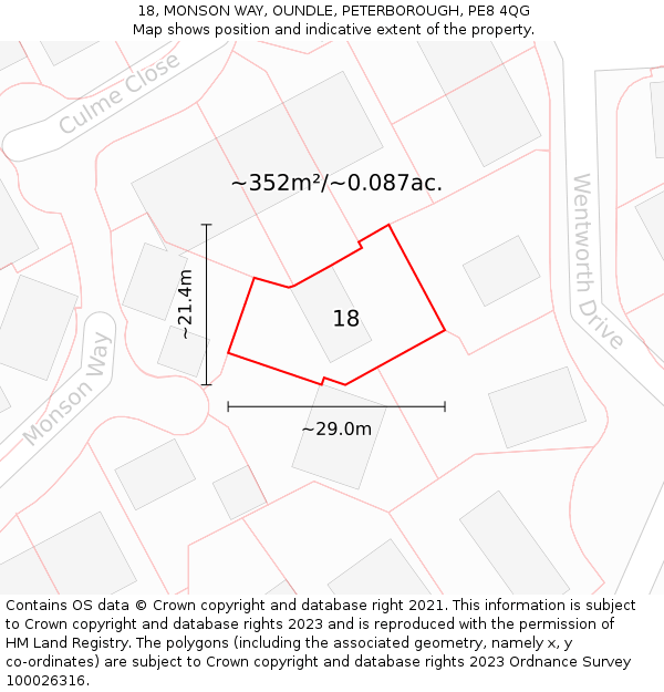 18, MONSON WAY, OUNDLE, PETERBOROUGH, PE8 4QG: Plot and title map
