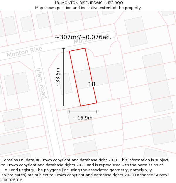 18, MONTON RISE, IPSWICH, IP2 9QQ: Plot and title map