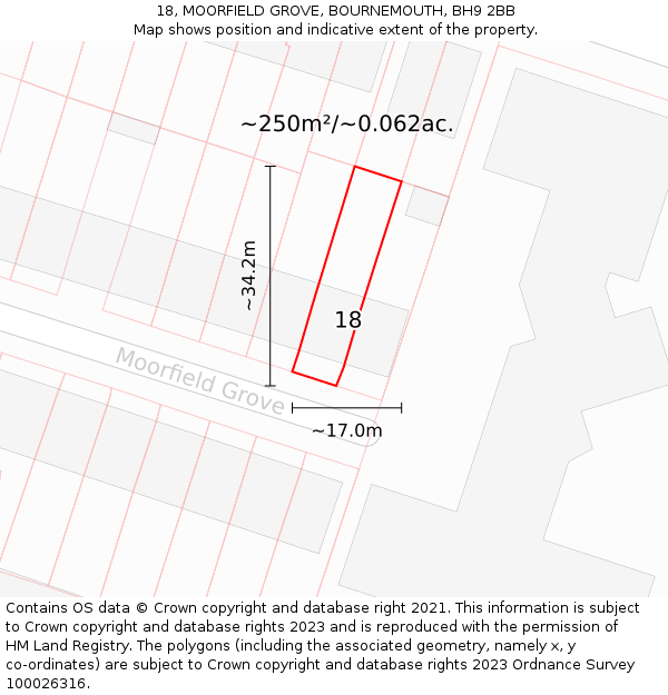 18, MOORFIELD GROVE, BOURNEMOUTH, BH9 2BB: Plot and title map