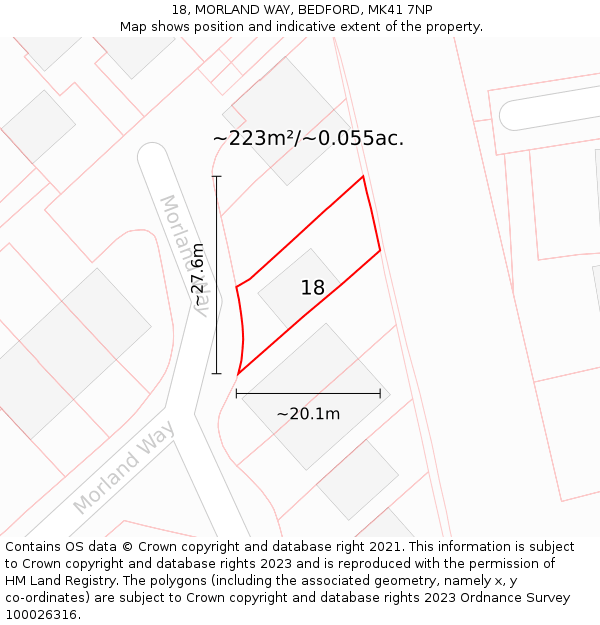 18, MORLAND WAY, BEDFORD, MK41 7NP: Plot and title map