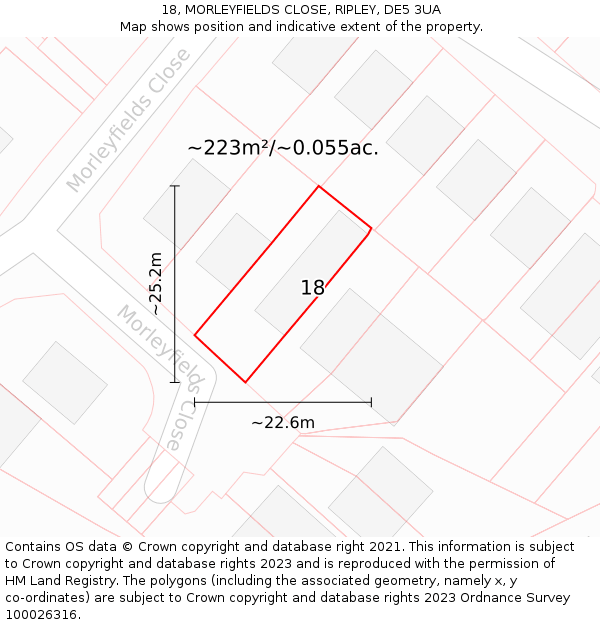18, MORLEYFIELDS CLOSE, RIPLEY, DE5 3UA: Plot and title map