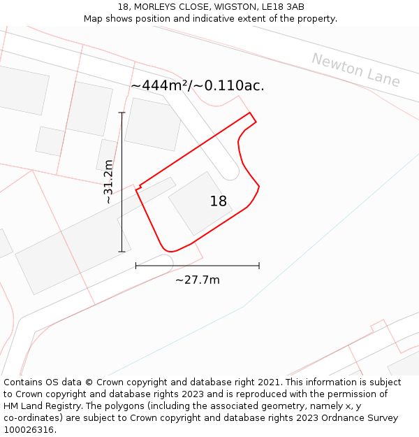 18, MORLEYS CLOSE, WIGSTON, LE18 3AB: Plot and title map