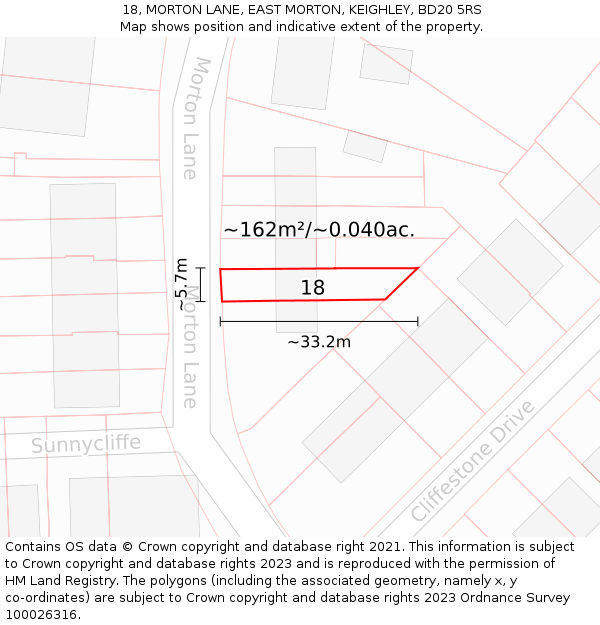 18, MORTON LANE, EAST MORTON, KEIGHLEY, BD20 5RS: Plot and title map