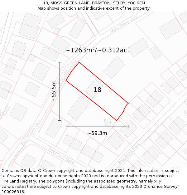 18, MOSS GREEN LANE, BRAYTON, SELBY, YO8 9EN: Plot and title map