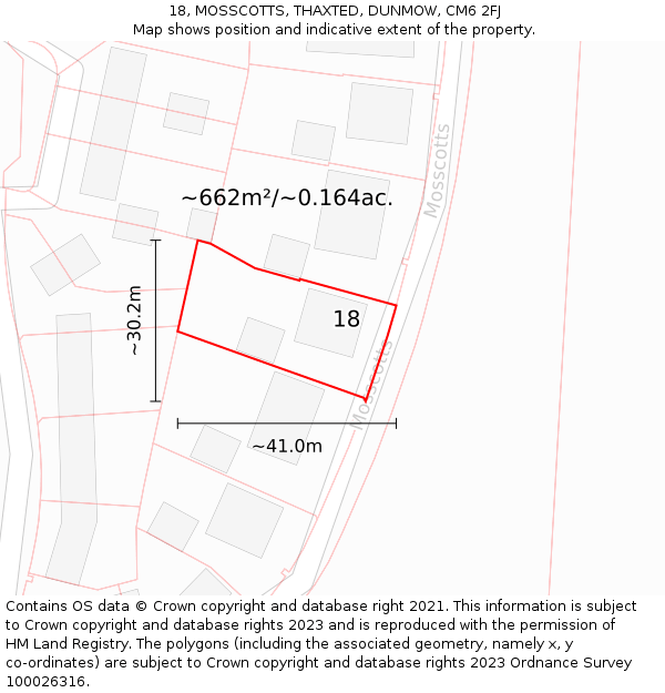 18, MOSSCOTTS, THAXTED, DUNMOW, CM6 2FJ: Plot and title map