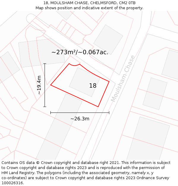 18, MOULSHAM CHASE, CHELMSFORD, CM2 0TB: Plot and title map
