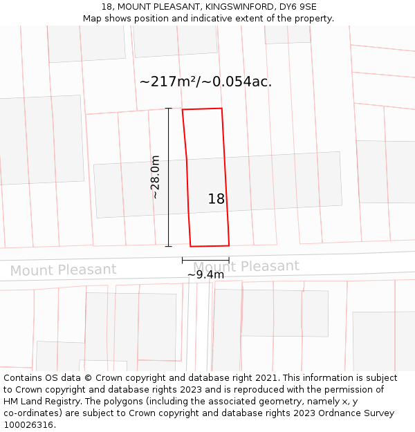 18, MOUNT PLEASANT, KINGSWINFORD, DY6 9SE: Plot and title map