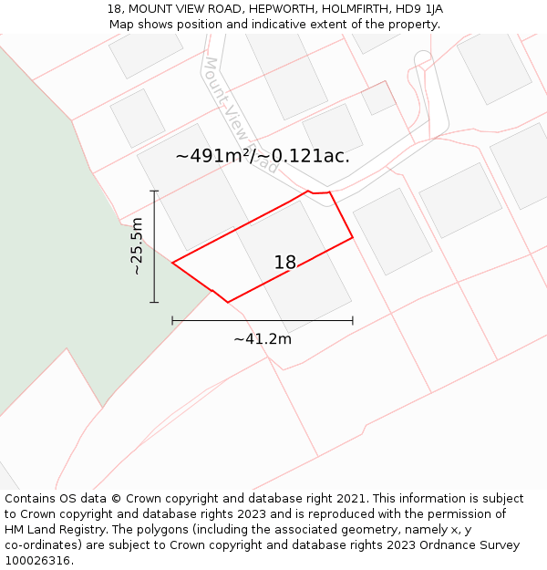 18, MOUNT VIEW ROAD, HEPWORTH, HOLMFIRTH, HD9 1JA: Plot and title map
