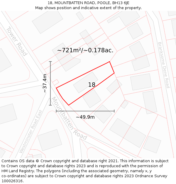 18, MOUNTBATTEN ROAD, POOLE, BH13 6JE: Plot and title map