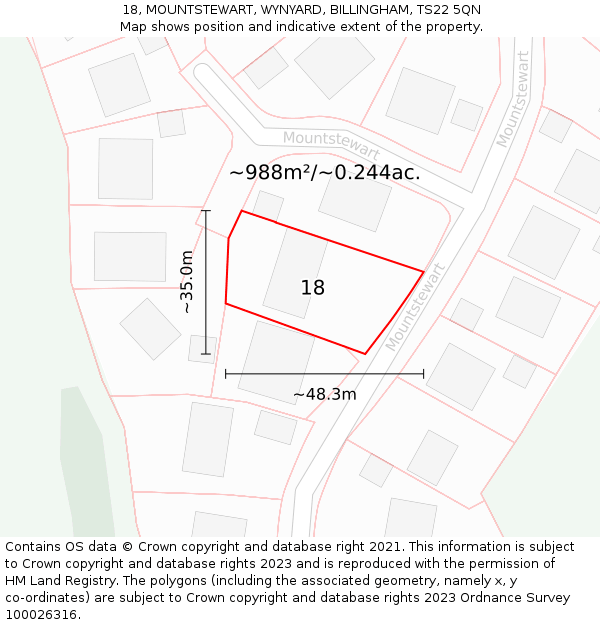18, MOUNTSTEWART, WYNYARD, BILLINGHAM, TS22 5QN: Plot and title map