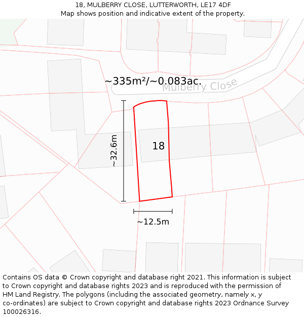 18, MULBERRY CLOSE, LUTTERWORTH, LE17 4DF: Plot and title map