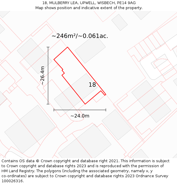 18, MULBERRY LEA, UPWELL, WISBECH, PE14 9AG: Plot and title map