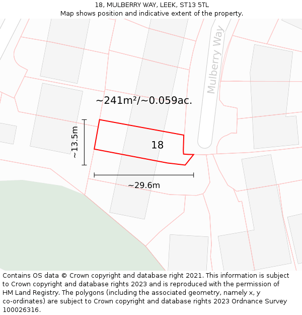 18, MULBERRY WAY, LEEK, ST13 5TL: Plot and title map