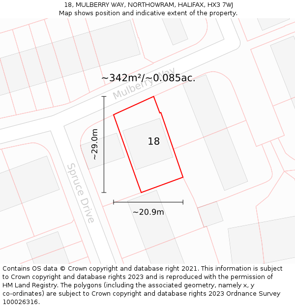18, MULBERRY WAY, NORTHOWRAM, HALIFAX, HX3 7WJ: Plot and title map