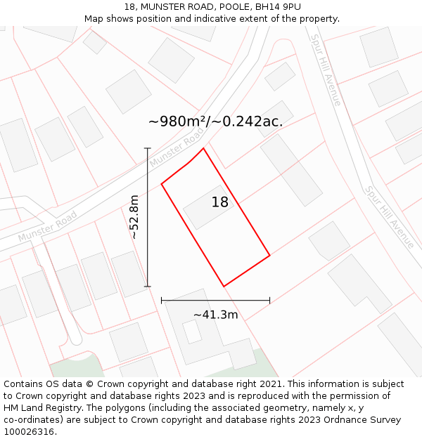 18, MUNSTER ROAD, POOLE, BH14 9PU: Plot and title map