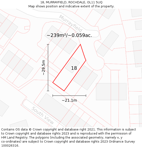 18, MURRAYFIELD, ROCHDALE, OL11 5UQ: Plot and title map
