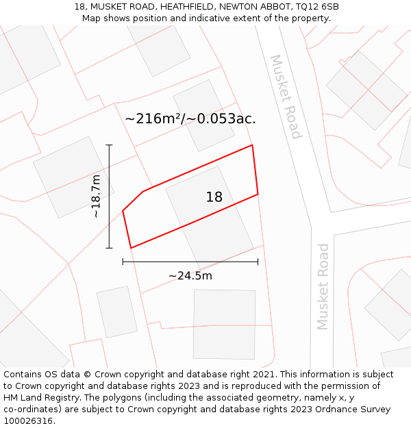 18, MUSKET ROAD, HEATHFIELD, NEWTON ABBOT, TQ12 6SB: Plot and title map