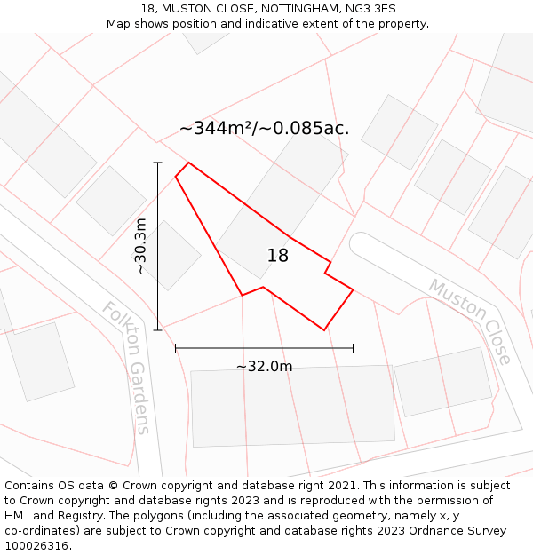 18, MUSTON CLOSE, NOTTINGHAM, NG3 3ES: Plot and title map