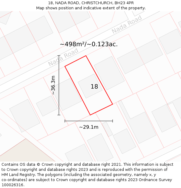 18, NADA ROAD, CHRISTCHURCH, BH23 4PR: Plot and title map