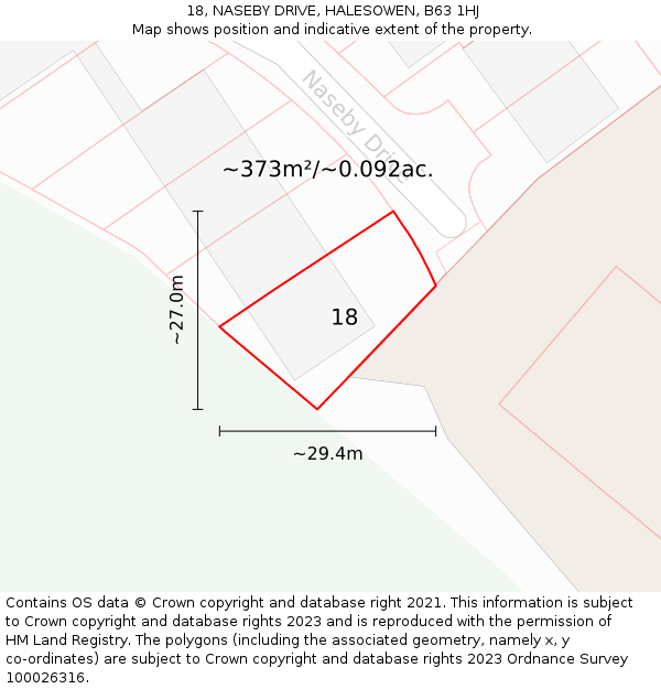 18, NASEBY DRIVE, HALESOWEN, B63 1HJ: Plot and title map