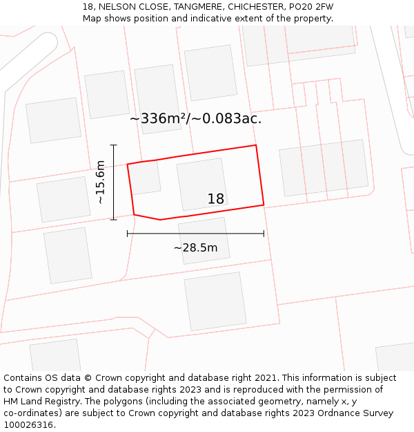 18, NELSON CLOSE, TANGMERE, CHICHESTER, PO20 2FW: Plot and title map