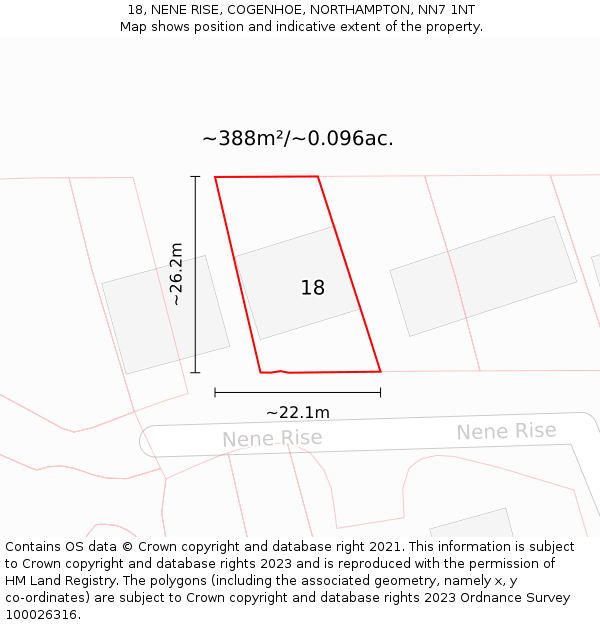 18, NENE RISE, COGENHOE, NORTHAMPTON, NN7 1NT: Plot and title map