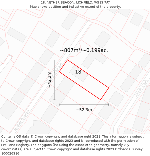 18, NETHER BEACON, LICHFIELD, WS13 7AT: Plot and title map